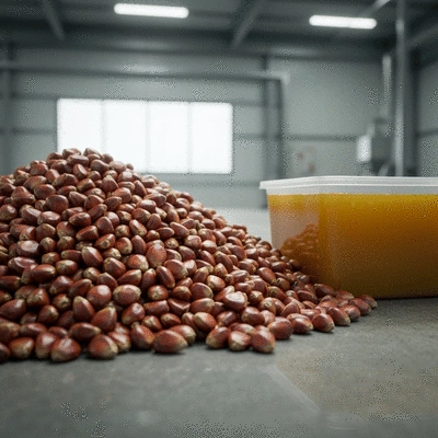 Palm kernels and extracted palm kernel oil in a processing facility